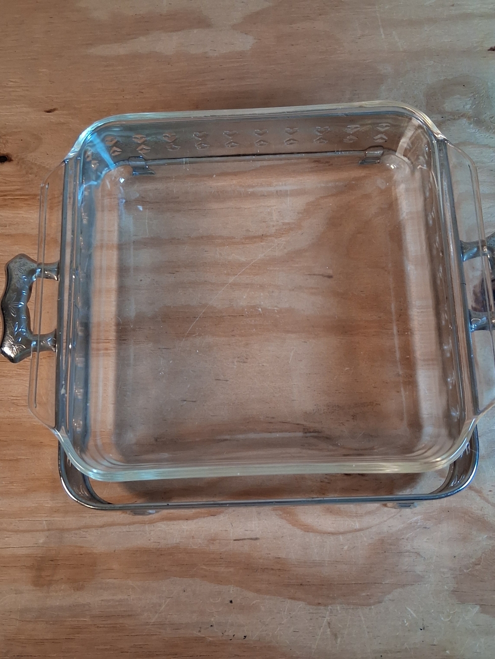 Fire King Casserole Dish With Sterling Silver Carrier 8x8 Made In USA Dish